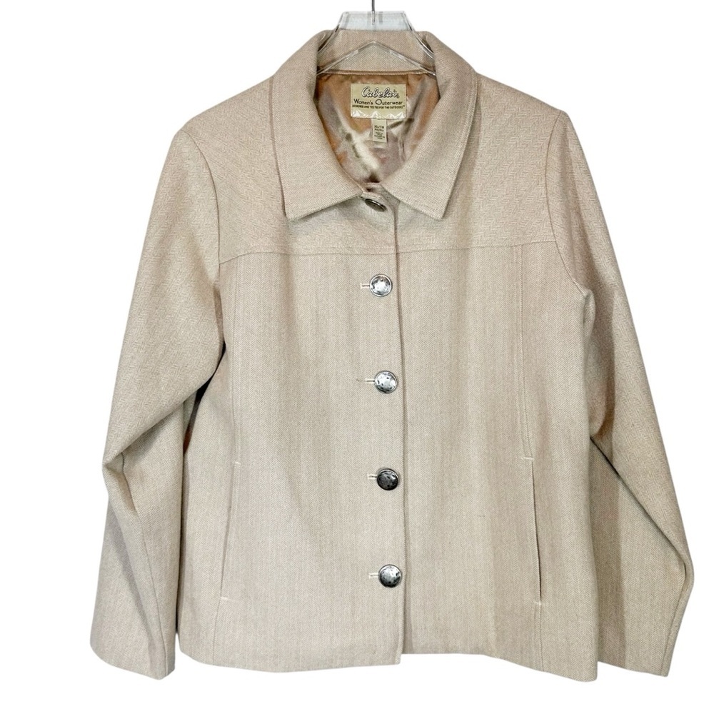 CABELA'S Women's XL Desert Tan Wool blend Metal Button Lined Boxy Jacket